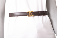 CHANEL LEATHER BELT CALFSKIN AND METAL DARK BROWN E GOLDEN