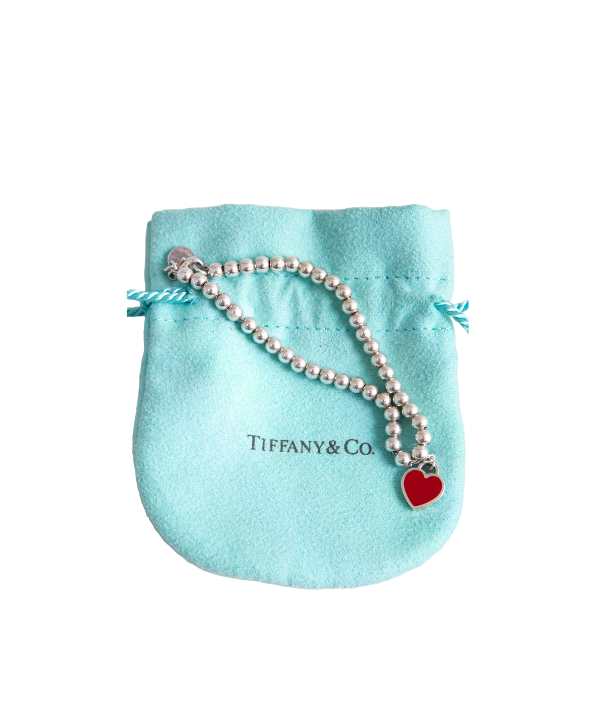 TIFFANY & CO. STERLING SILVER BEADED BRACELET WITH RED