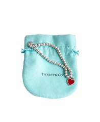 TIFFANY & CO. STERLING SILVER BEADED BRACELET WITH RED