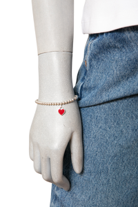 TIFFANY & CO. STERLING SILVER BEADED BRACELET WITH RED