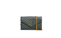 YSL WOC CASSANDRE ENVELOPE GRAIN DE POUDRE MOSS GREEN