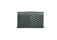 YSL WOC CASSANDRE ENVELOPE GRAIN DE POUDRE MOSS GREEN