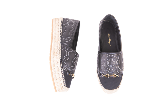 FERRAGAMO ESPADRILLE KIM GALORE IN BLACK LEATHER 1 - 41 BR