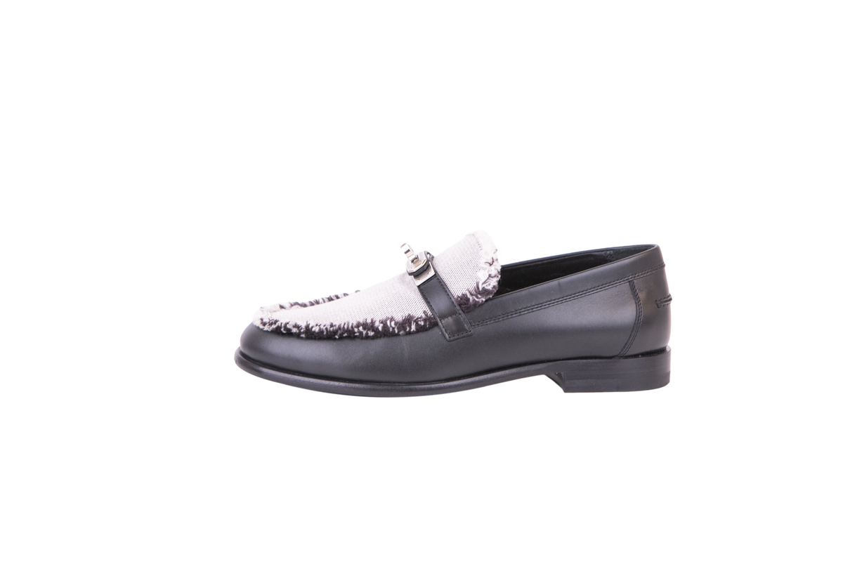 HERMES MOCASSIM DESTIN TOILE H BLACK - 34 BR