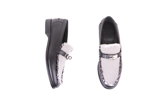 HERMES MOCASSIM DESTIN TOILE H BLACK - 34 BR