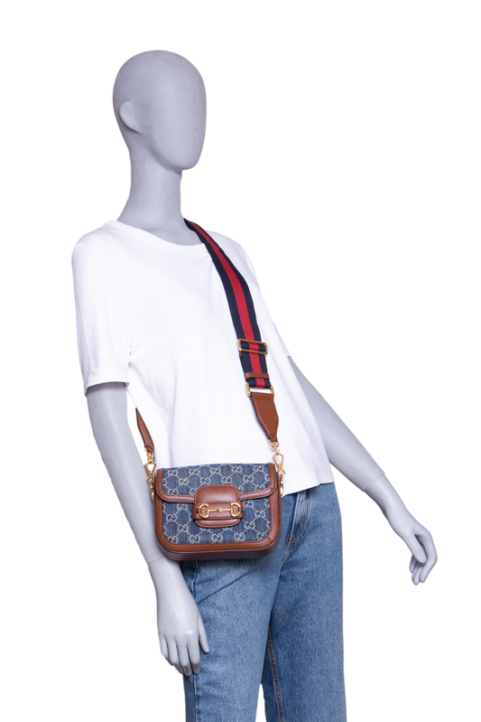 GUCCI HORSEBIT 1955 MINI DENIM BROWN