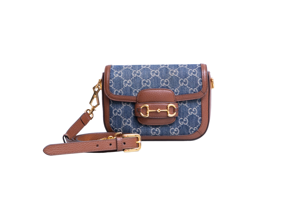 GUCCI HORSEBIT 1955 MINI DENIM BROWN