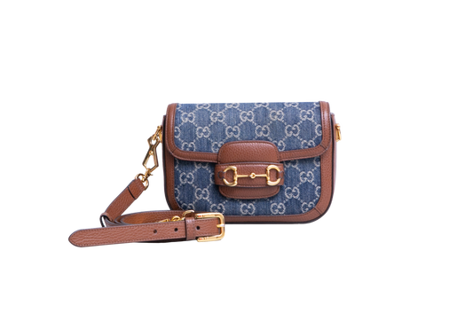 GUCCI HORSEBIT 1955 MINI DENIM BROWN