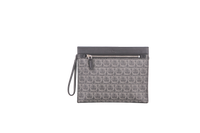 FERRAGAMO POUCH GANCINI EMBOSSED ZIPPED CLUTCH GREY