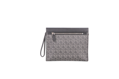 FERRAGAMO POUCH GANCINI EMBOSSED ZIPPED CLUTCH GREY
