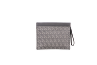 FERRAGAMO POUCH GANCINI EMBOSSED ZIPPED CLUTCH GREY