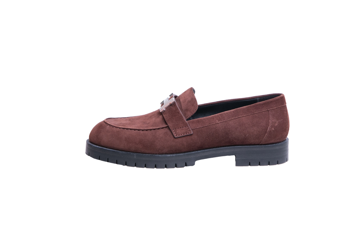 HERMÈS MOCASSIM FAUBOURG SUEDE CHOCOLAT - 36 BR