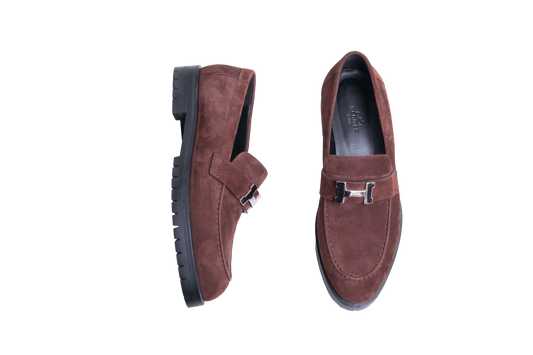 HERMÈS MOCASSIM FAUBOURG SUEDE CHOCOLAT - 36 BR