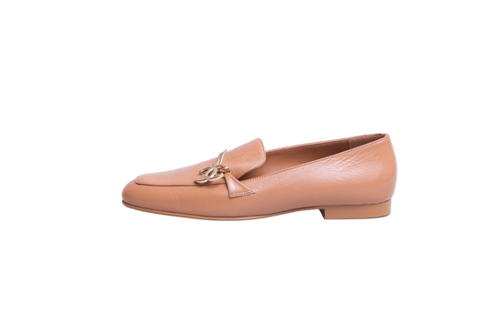 CHANEL MOCASSIM CHAIN CC CRINKLED CALFSKIN CARAMEL - 36 1/2 BR