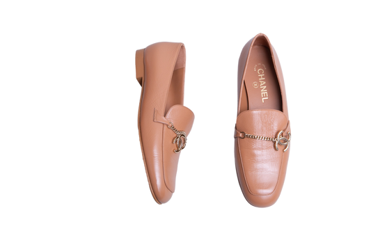 CHANEL MOCASSIM CHAIN CC CRINKLED CALFSKIN CARAMEL - 36 1/2 BR