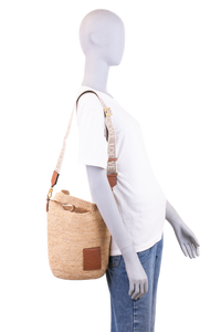 LOEWE MINI SLIT TOTE BAG RAFFIA & CARAMEL