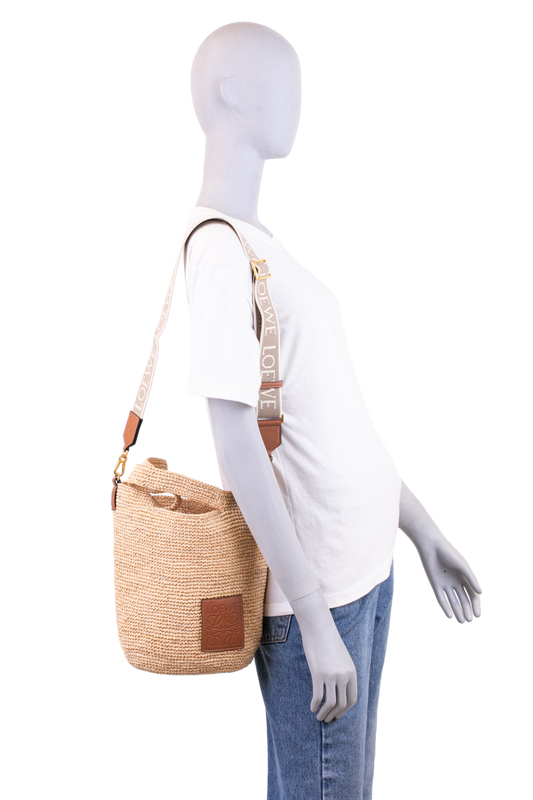 LOEWE MINI SLIT TOTE BAG RAFFIA & CARAMEL
