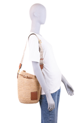 LOEWE MINI SLIT TOTE BAG RAFFIA & CARAMEL