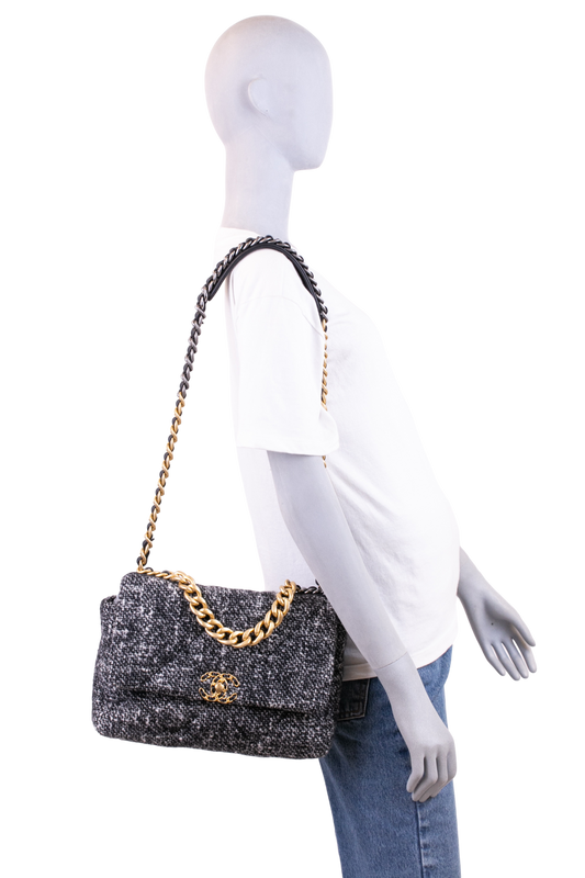 CHANEL 19 TWEED BLANC & ECRU LARGE