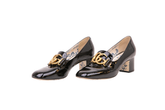 GUCCI PUMPS HEELS GG MARMONT PATENT BLACK - 39 BR