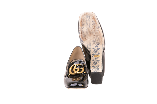 GUCCI PUMPS HEELS GG MARMONT PATENT BLACK - 39 BR
