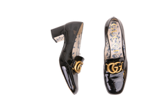 GUCCI PUMPS HEELS GG MARMONT PATENT BLACK - 39 BR