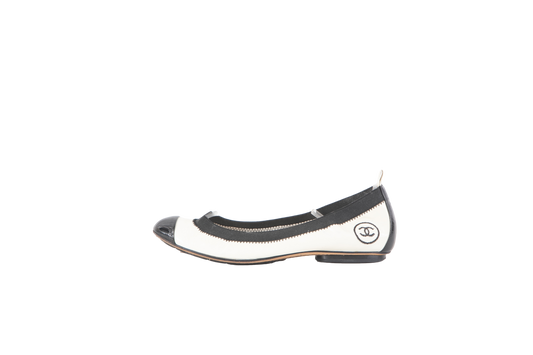 CHANEL BALLET FLAT ELASTIC B&W - 35 BR