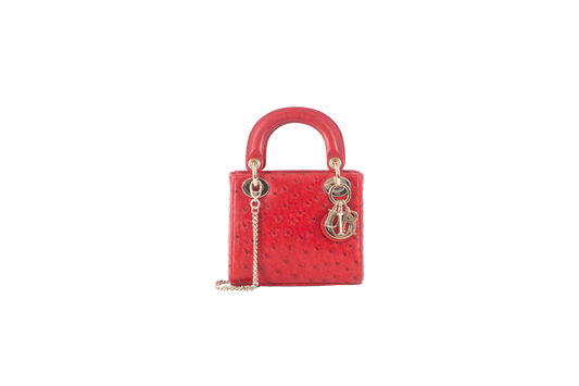 DIOR MICRO LADY DIOR OSTRICH RED