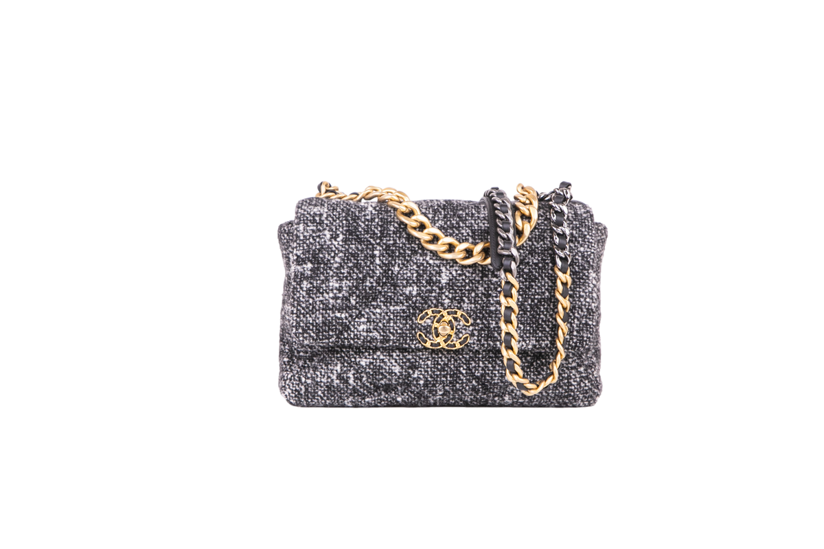 CHANEL 19 TWEED BLANC & ECRU LARGE