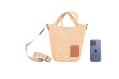 LOEWE MINI SLIT TOTE BAG RAFFIA & CARAMEL