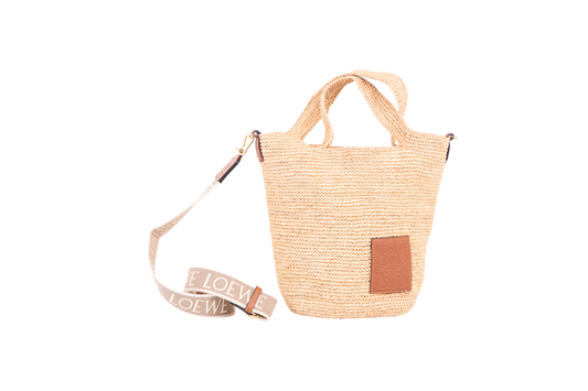 LOEWE MINI SLIT TOTE BAG RAFFIA & CARAMEL