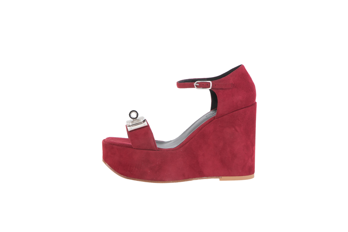 HERMÈS SANDAL HILDA 80 ROUGE H VELOURS - 36 BR