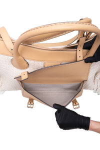 CHLOÉ EDITH LARGE FRINGED CROCHET OFF WHITE LEATHER BEIGE