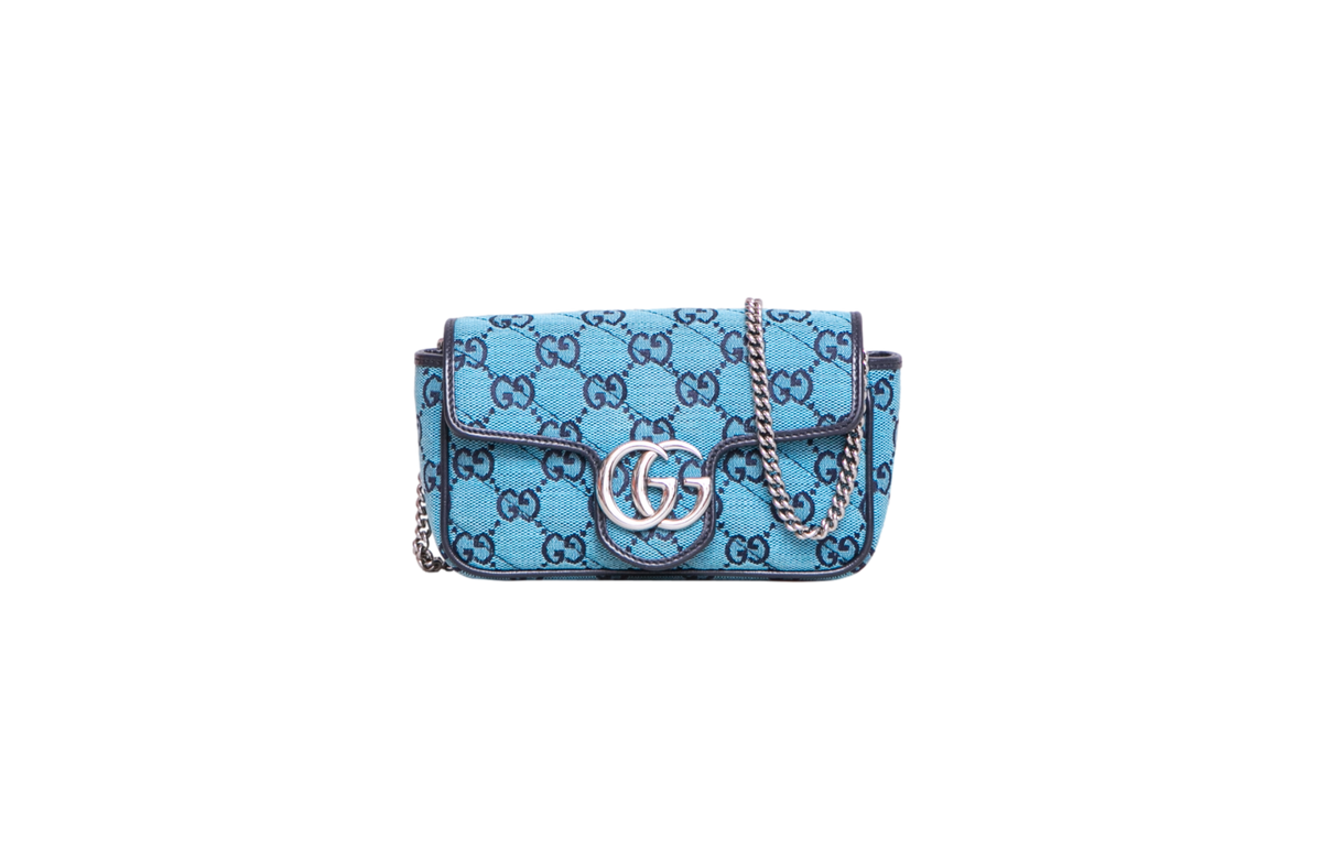 GUCCI SUPER MINI GG MARMONT CANVAS BLUE