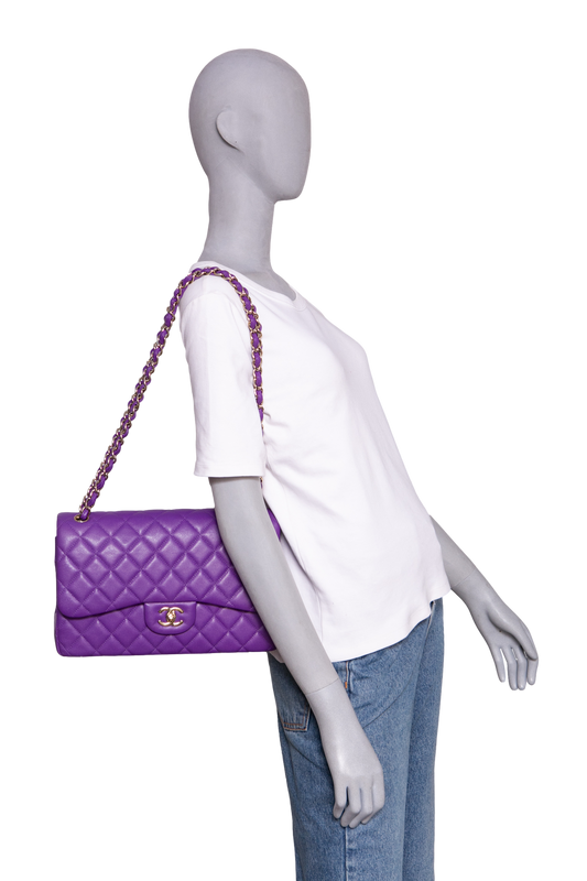 CHANEL CLASSIC DOUBLE FLAP/JUMBO CAVIAR PURPLE