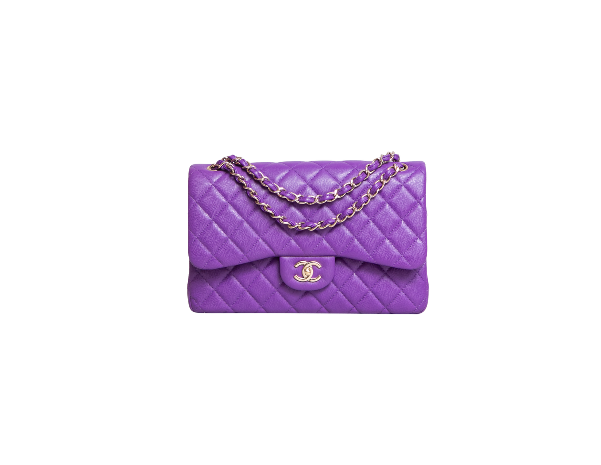 CHANEL CLASSIC DOUBLE FLAP/JUMBO CAVIAR PURPLE