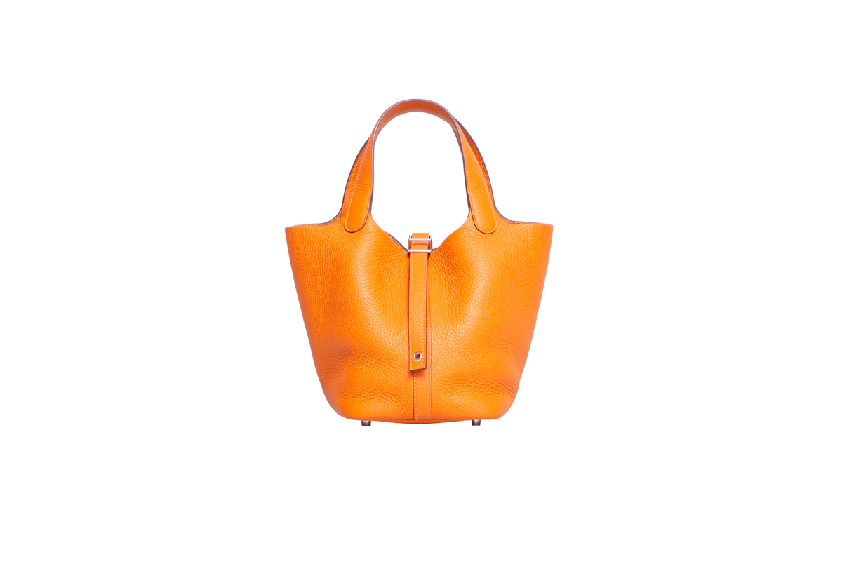 HERMÈS PICOTIN LOCK 18 TAURILLON CLEMENCE ORANGE SILVER HDWR