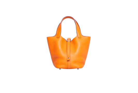 HERMÈS PICOTIN LOCK 18 TAURILLON CLEMENCE ORANGE SILVER HDWR