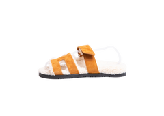 HERMÈS SANDAL CHYPRE SUEDE GOATSKIN AND SHEARLING BRUN FUMÉ/ECRU - 36 BR