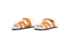 HERMÈS SANDAL CHYPRE SUEDE GOATSKIN AND SHEARLING BRUN FUMÉ/ECRU - 36 BR