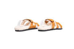 HERMÈS SANDAL CHYPRE SUEDE GOATSKIN AND SHEARLING BRUN FUMÉ/ECRU - 36 BR