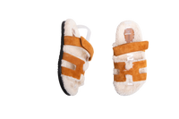 HERMÈS SANDAL CHYPRE SUEDE GOATSKIN AND SHEARLING BRUN FUMÉ/ECRU - 36 BR