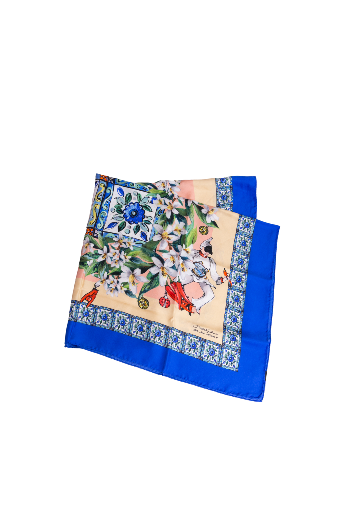 D&G SCARF SILK ROYAL GARDEN FLOWERS BLUE