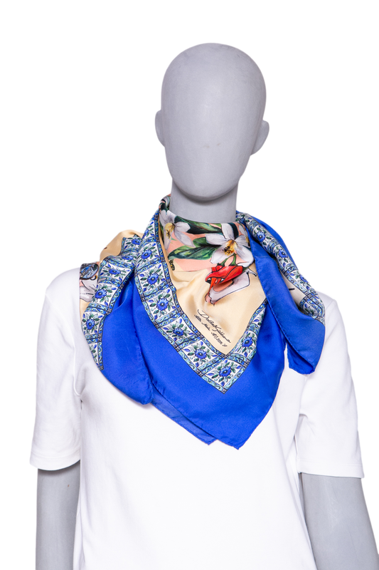 D&G SCARF SILK ROYAL GARDEN FLOWERS BLUE