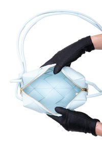 BOTTEGA SMALL CASSETE CAMERA BAG MAXI INTRECCIATO TEAL WASHED