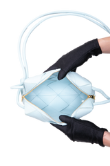 BOTTEGA SMALL CASSETE CAMERA BAG MAXI INTRECCIATO TEAL WASHED