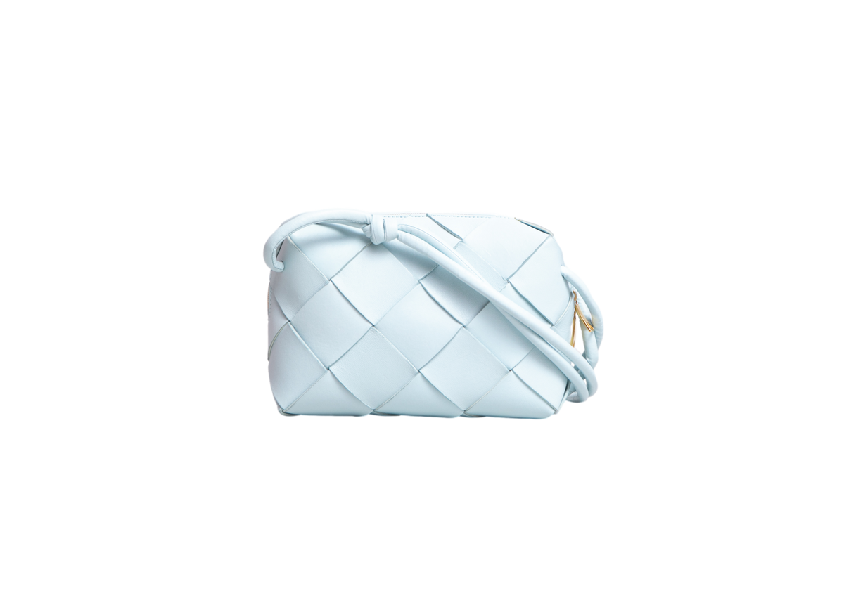 BOTTEGA SMALL CASSETE CAMERA BAG MAXI INTRECCIATO TEAL WASHED