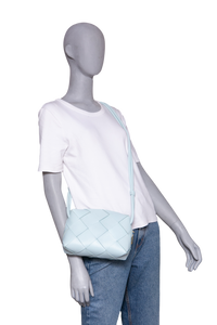 BOTTEGA SMALL CASSETE CAMERA BAG MAXI INTRECCIATO TEAL WASHED