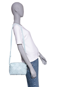 BOTTEGA SMALL CASSETE CAMERA BAG MAXI INTRECCIATO TEAL WASHED