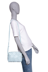 BOTTEGA SMALL CASSETE CAMERA BAG MAXI INTRECCIATO TEAL WASHED